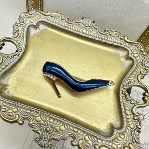 Vintage Fancy Enamel Blue High Heel Shoe Brooch With Crystal Rhinestones Pin